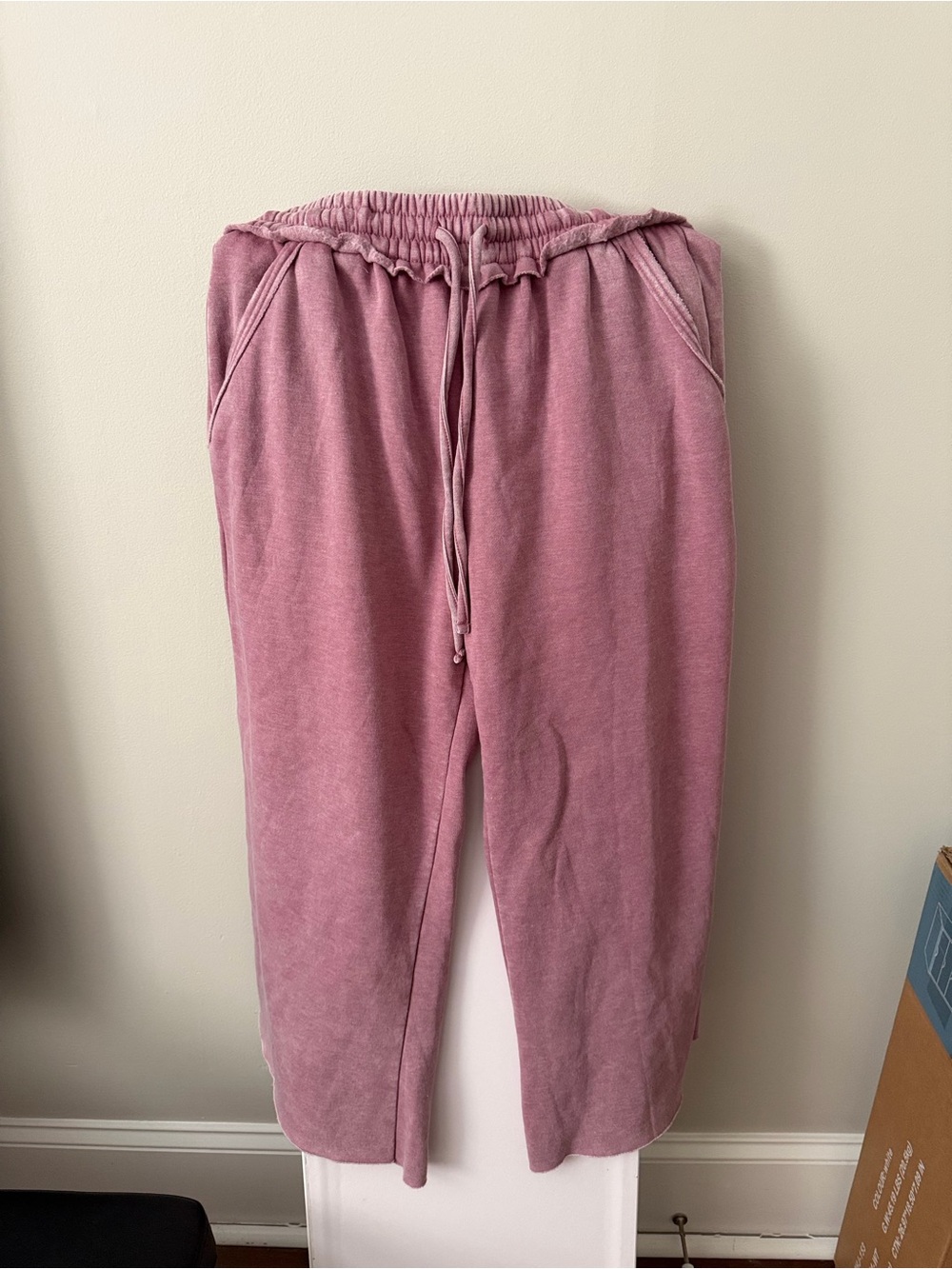 Zenana Cropped Raw Hem Sweatpants Dusty Rose Size M